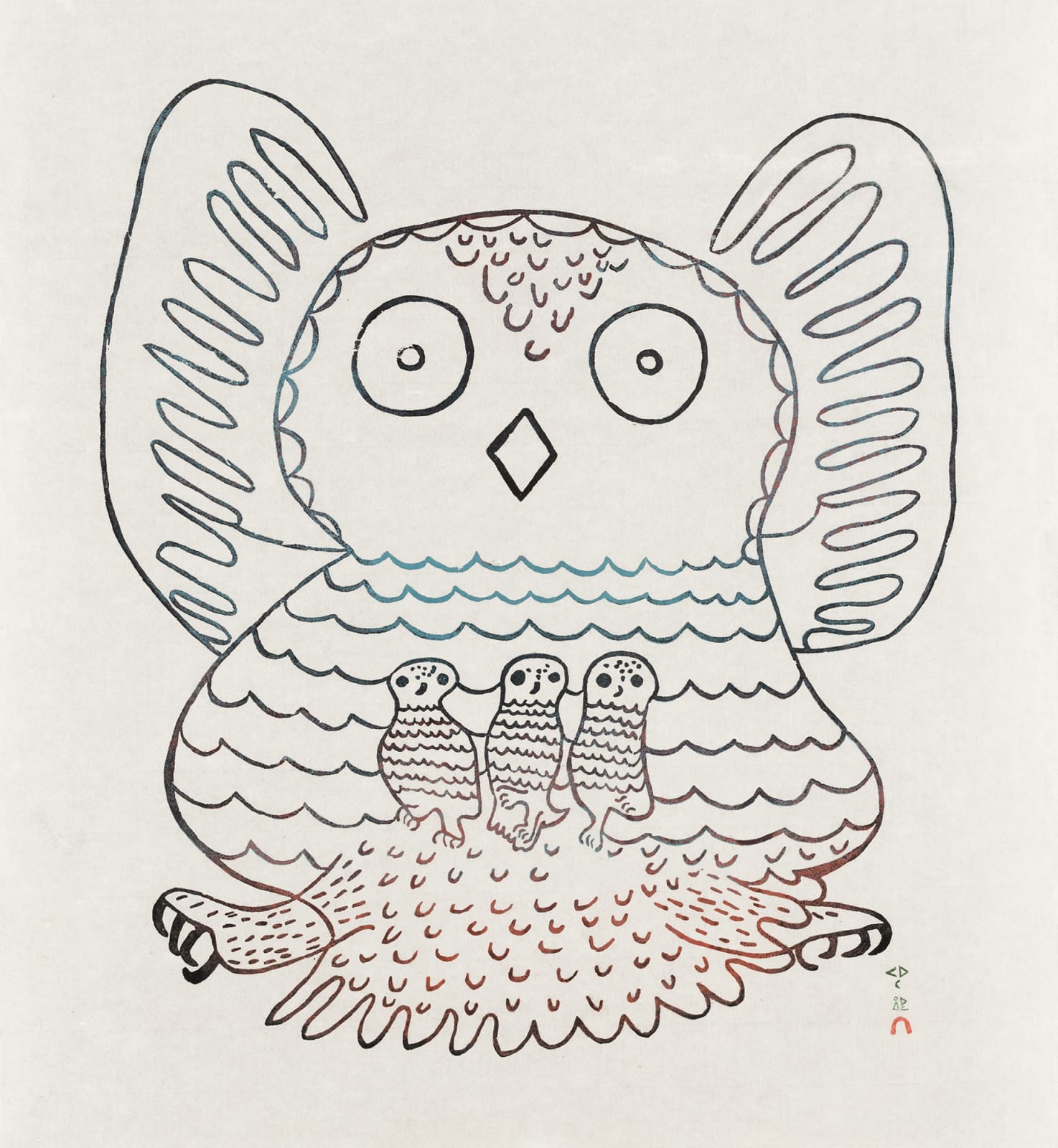 PAUTA SAILA, R.C.A. (1916-2009) KINNGAIT (CAPE DORSET), Untitled (Owl and Chicks), c. 1966-67
