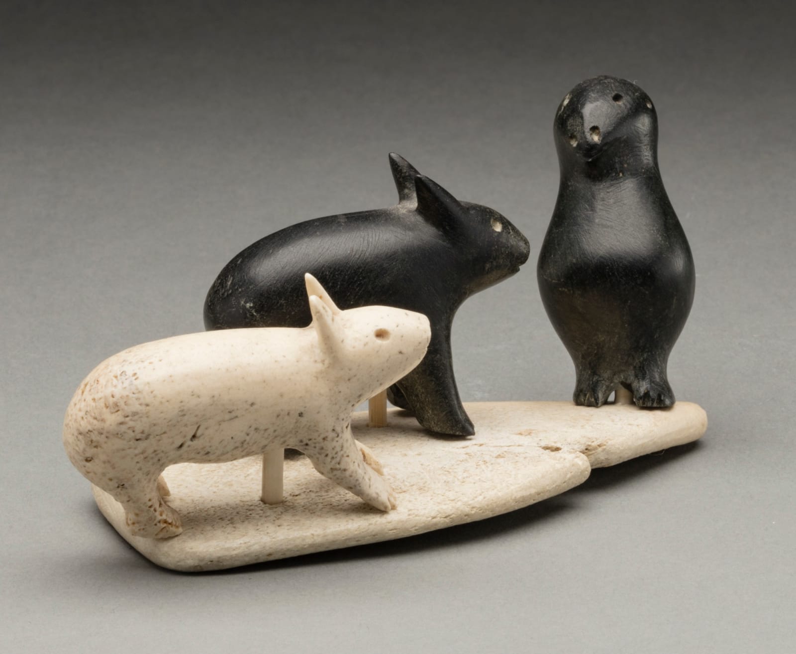 KIASIHA (?) IKPIARJUK (ARCTIC BAY), Arctic Hares and Owl on Base, c. mid-late 1960s