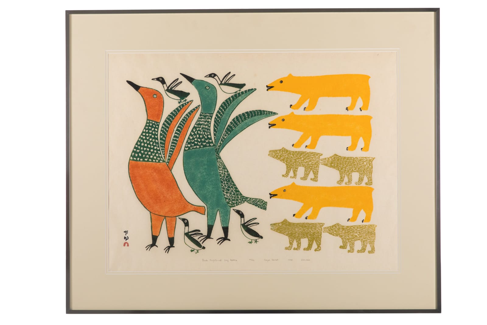 ANNA KINGWATSIAK (1911-1971) KINNGAIT (CAPE DORSET), Birds Frightened by Bears, 1973 #30