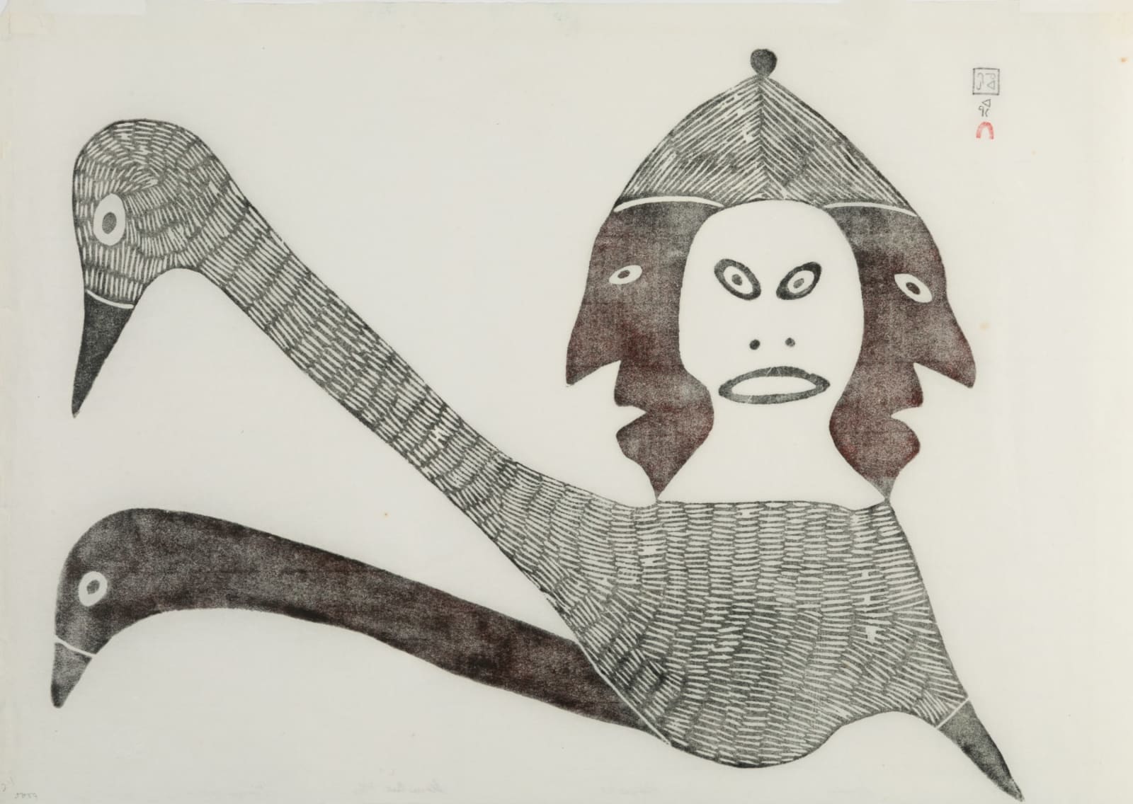 NINGEEUGA OSHUITOQ (1918-1980) KINNGAIT (CAPE DORSET), Spirits, 1968 #24