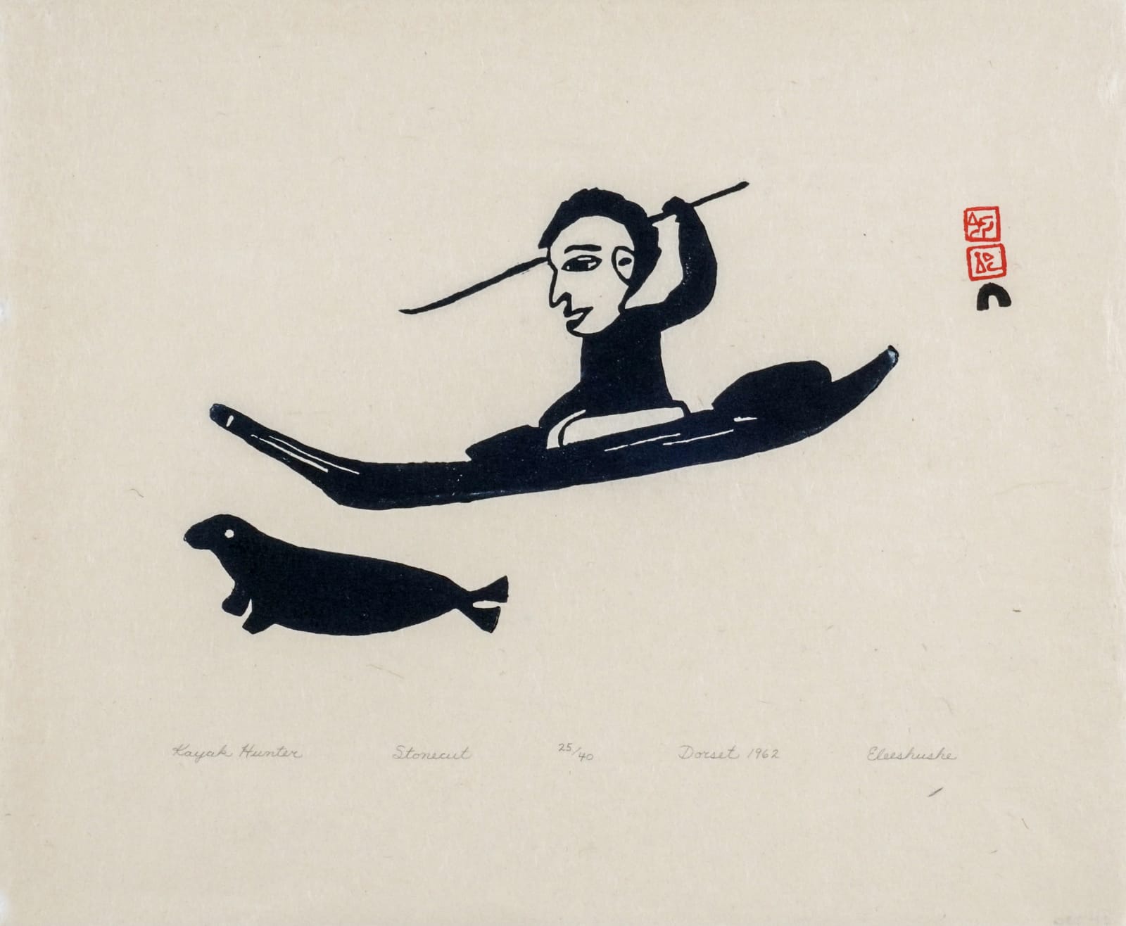 ELEESHUSHE PARR (1896-1975) KINNGAIT (CAPE DORSET), Kayak Hunter, 1962