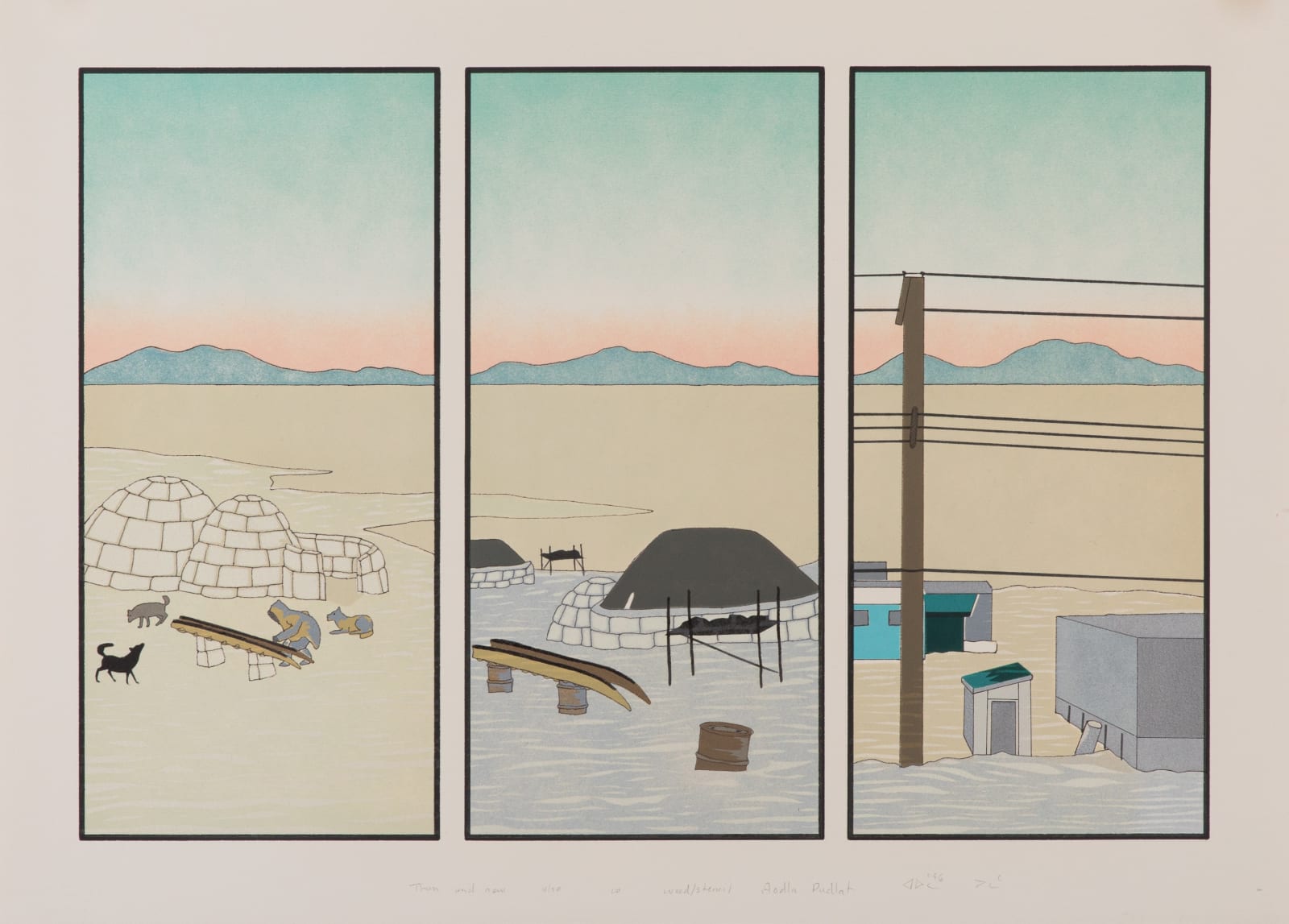 AOUDLA PUDLAT (1951-2006) KINNGAIT (CAPE DORSET), Than [sic] and Now (Then and Now), 2000 (2001 #13)