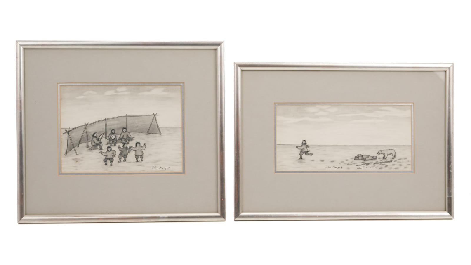 JOHN ELAVGAK (1926-1992) INUPIAQ, Two Works: (Untitled, One Bear, Two Strategies) & Untitled (Drum Dance Scene), c. 1960s
