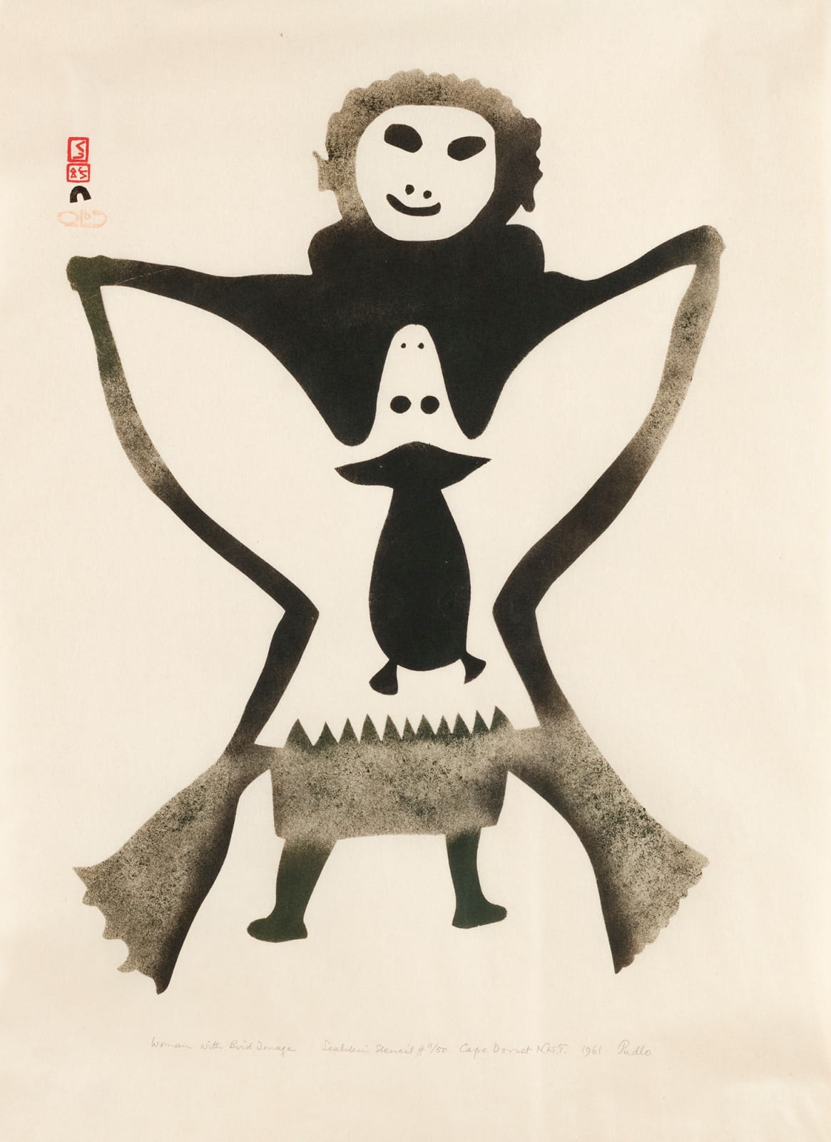 PUDLO PUDLAT (1916-1992) KINNGAIT (CAPE DORSET), Woman with Bird Image, 1961 #14