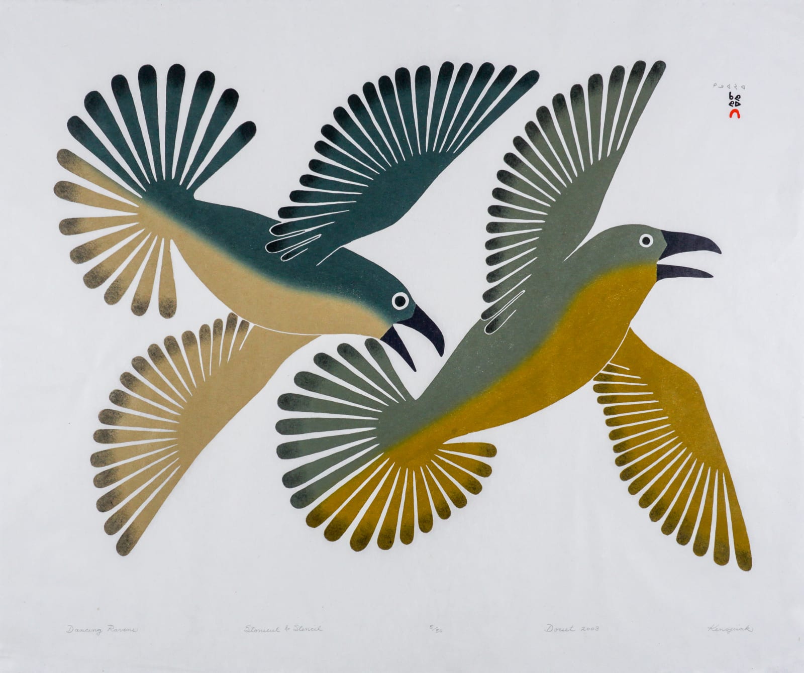 KENOJUAK ASHEVAK, C.C., R.C.A. (1927-2013) KINNGAIT (CAPE DORSET), Dancing Ravens, 2003