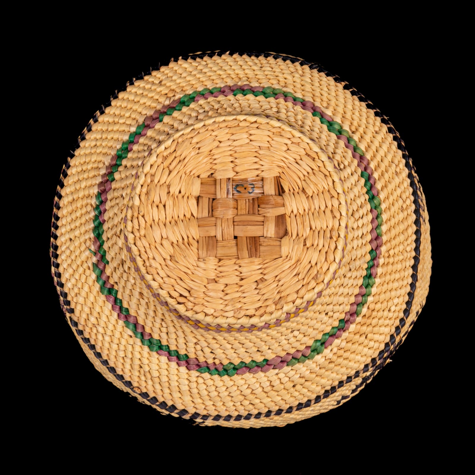ELLA THOMPSON (20th Century), NUU-CHAH-NULTH, UCLUELET, BC, Pedestaled Lidded Basket, with Whaling Scene and Pinwheel Design, 1970