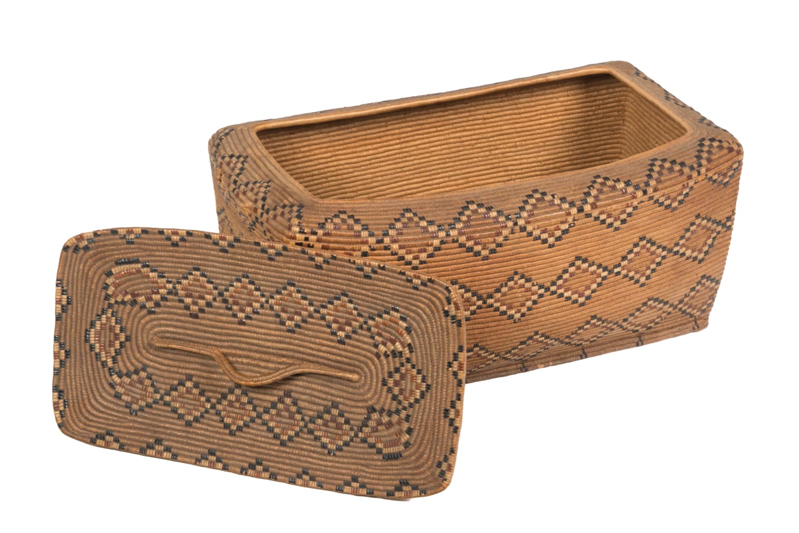 UNIDENTIFIED SALISH ARTISTS, Lidded Storage Basket and Tray, early 1900s