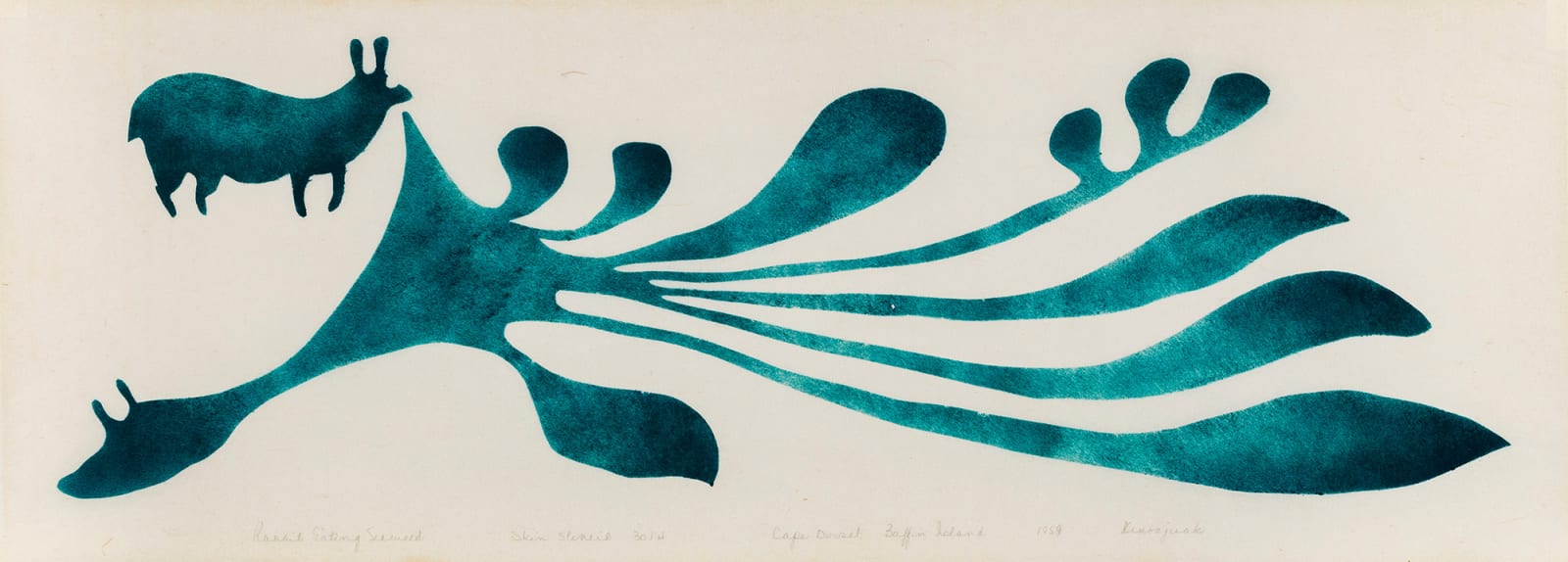 KENOJUAK ASHEVAK, C.C., R.C.A. (1927-2013) KINNGAIT (CAPE DORSET), Rabbit Eating Seaweed, 1958 (1959 #8)