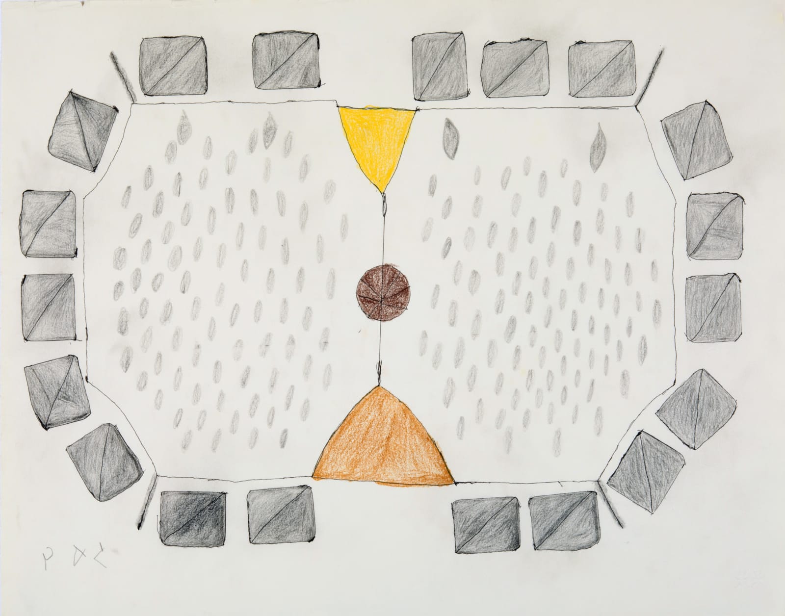 SHEOJUK ETIDLOOIE (1932-1999) KINNGAIT (CAPE DORSET), Untitled (Tent with Stone From Above), 1995-6