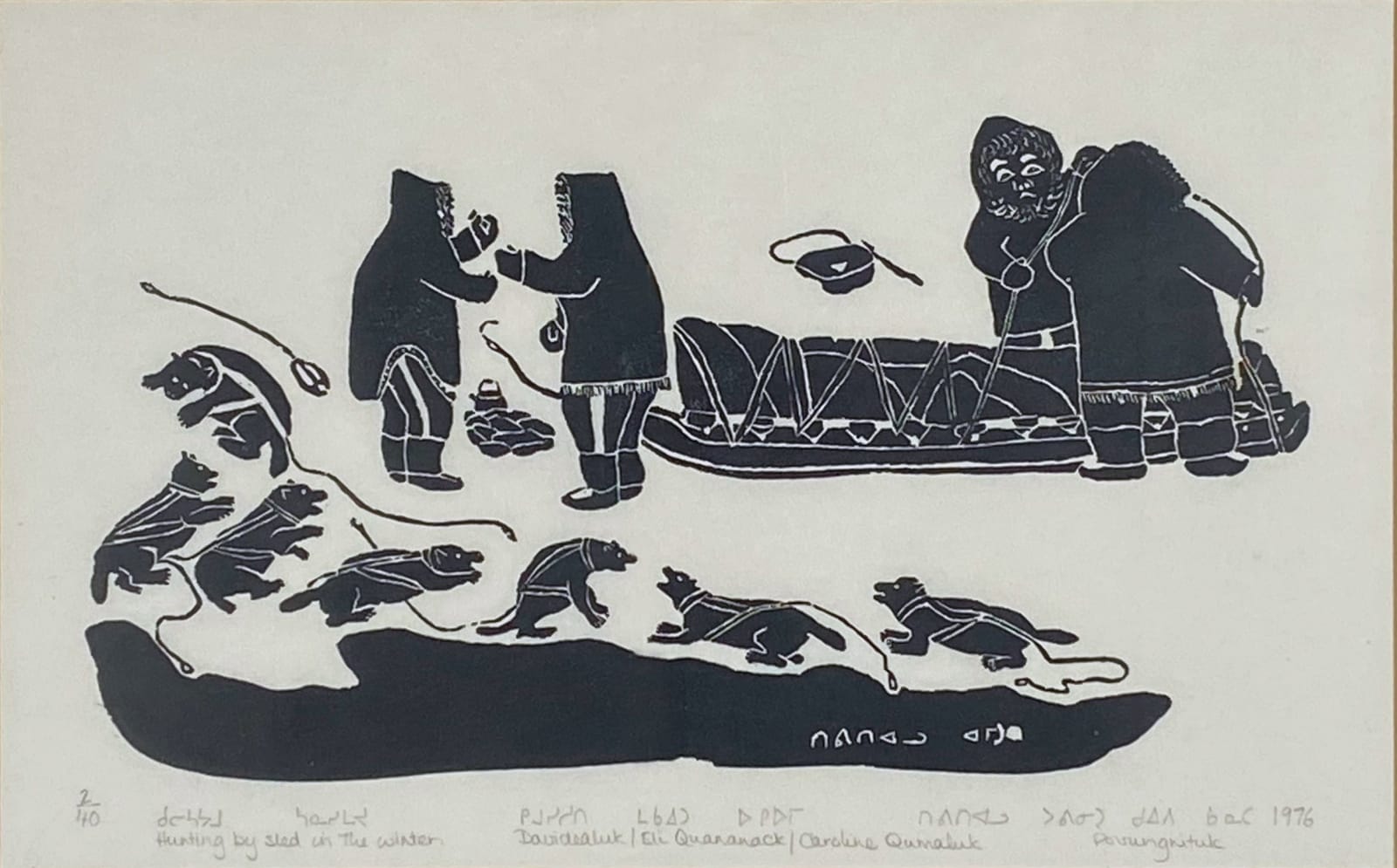 DAVIDIALUK ALASUA AMITTU (1910-1976) PUVIRNITUQ (POVUNGNITUK), Hunting by Sled in the Winter, 1976
