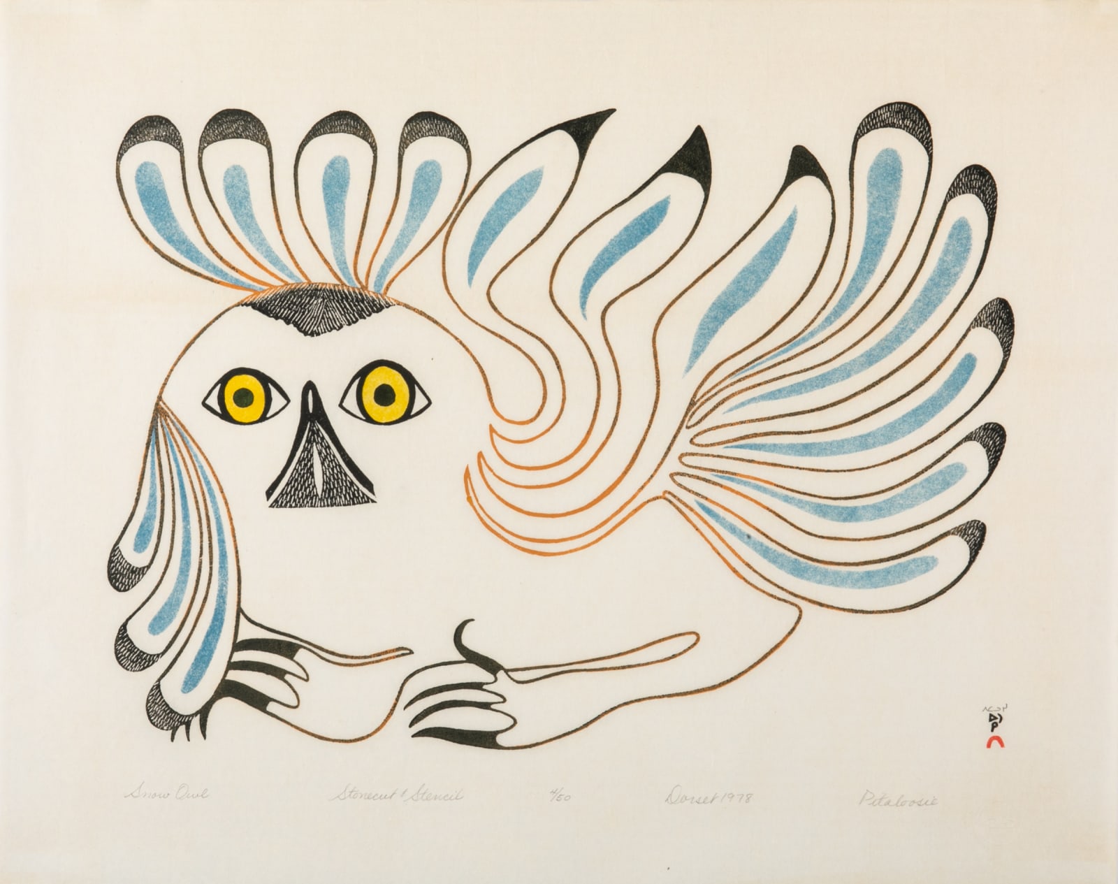 PITALOOSIE SAILA, R.C.A. (1942-2021) KINNGAIT (CAPE DORSET), Snow Owl, 1978 (1980 #37)