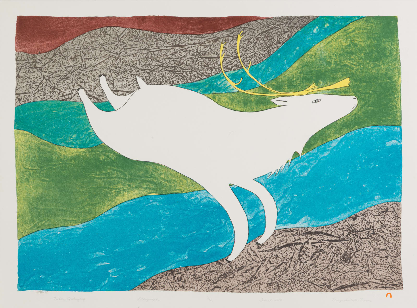 NINGIUKULU TEEVEE (1963-) KINNGAIT (CAPE DORSET), Tuktu Qakuqtaq (White Caribou), 2010 #25