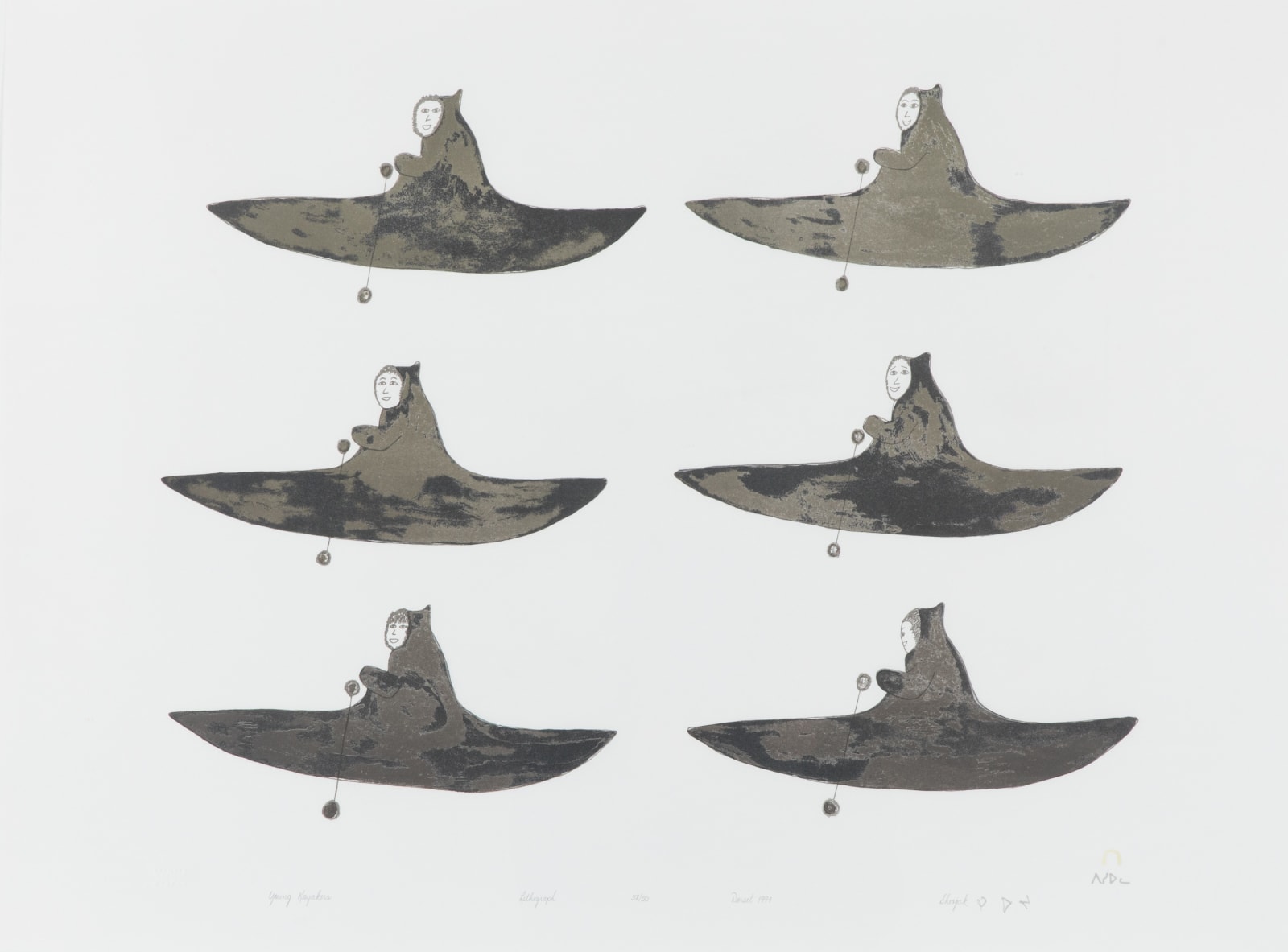 SHEOJUK ETIDLOOIE (1932-1999) KINNGAIT (CAPE DORSET), Young Kayakers, 1994 #34