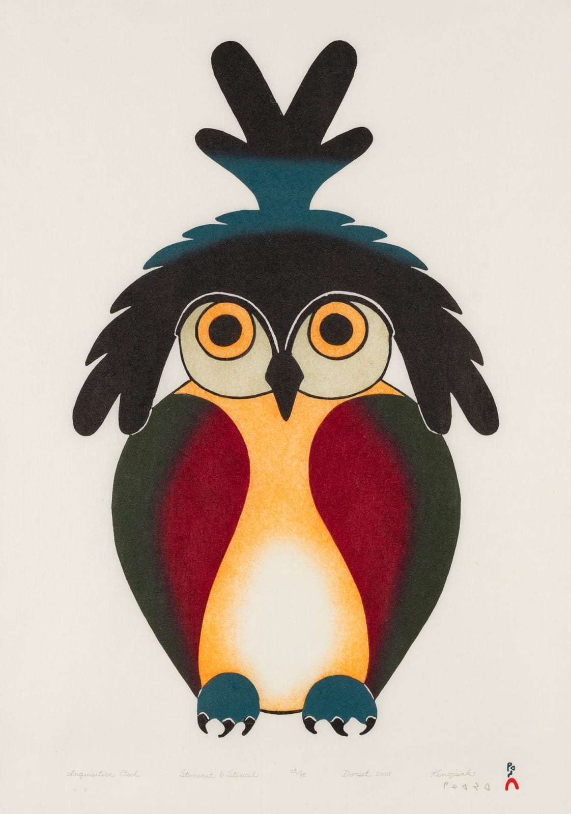 KENOJUAK ASHEVAK, C.C., R.C.A. (1927-2013) KINNGAIT (CAPE DORSET), Inquisitive Owl, 2001 (Special Release #1)