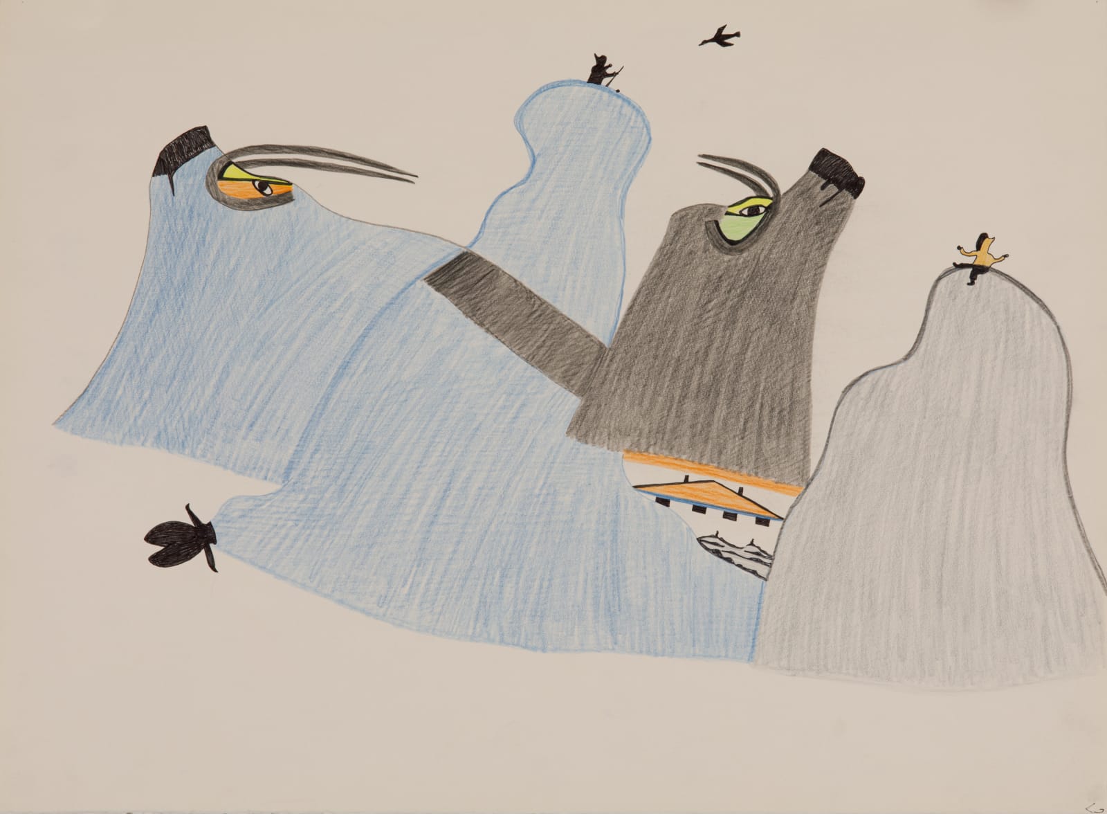 PUDLO PUDLAT (1916-1992) KINNGAIT (CAPE DORSET), Untitled (Bird Hunter in a Fantasy Landscape), 1979/80