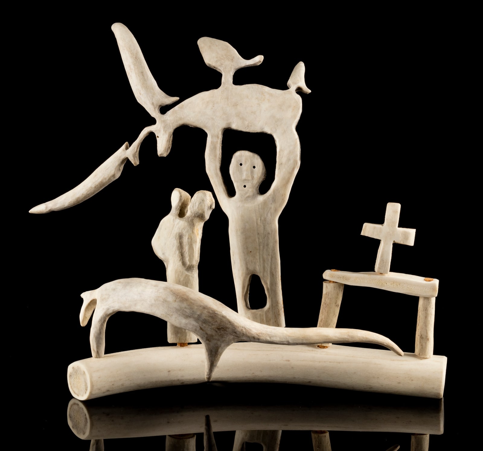 LUKE ANOWTALIK (1932-2006) ARVIAT (ESKIMO POINT), Humans, Animals, and Altar, c. late 1990s