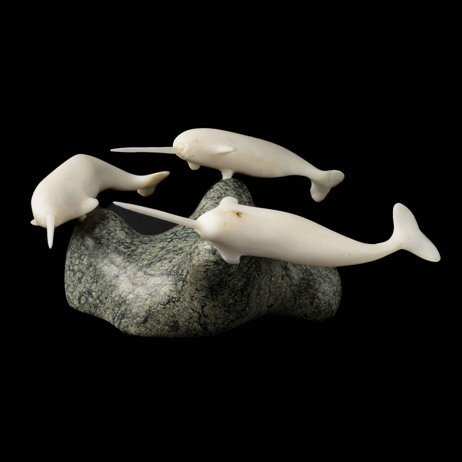 UNIDENTIFIED ARTIST, Probably NAUJAAT (REPULSE BAY), Three Narwhals Swimming, 1972