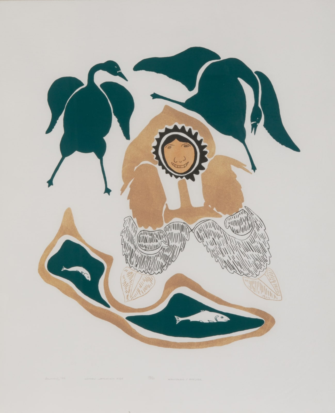 AGNES NANOGAK GOOSE (1925-2001) ULUKHAKTOK (HOLMAN), Woman Watching Fish, 1980 (1980/1 #21)