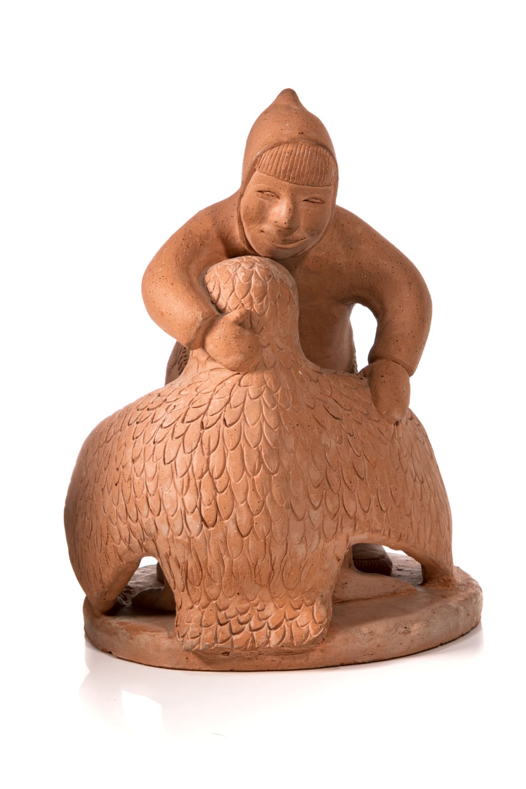 LAURENT AKSADJUAK (1935-) KANGIQLINIQ (RANKIN INLET), Inuk Embracing a Snowy Owl, February 8, 1968