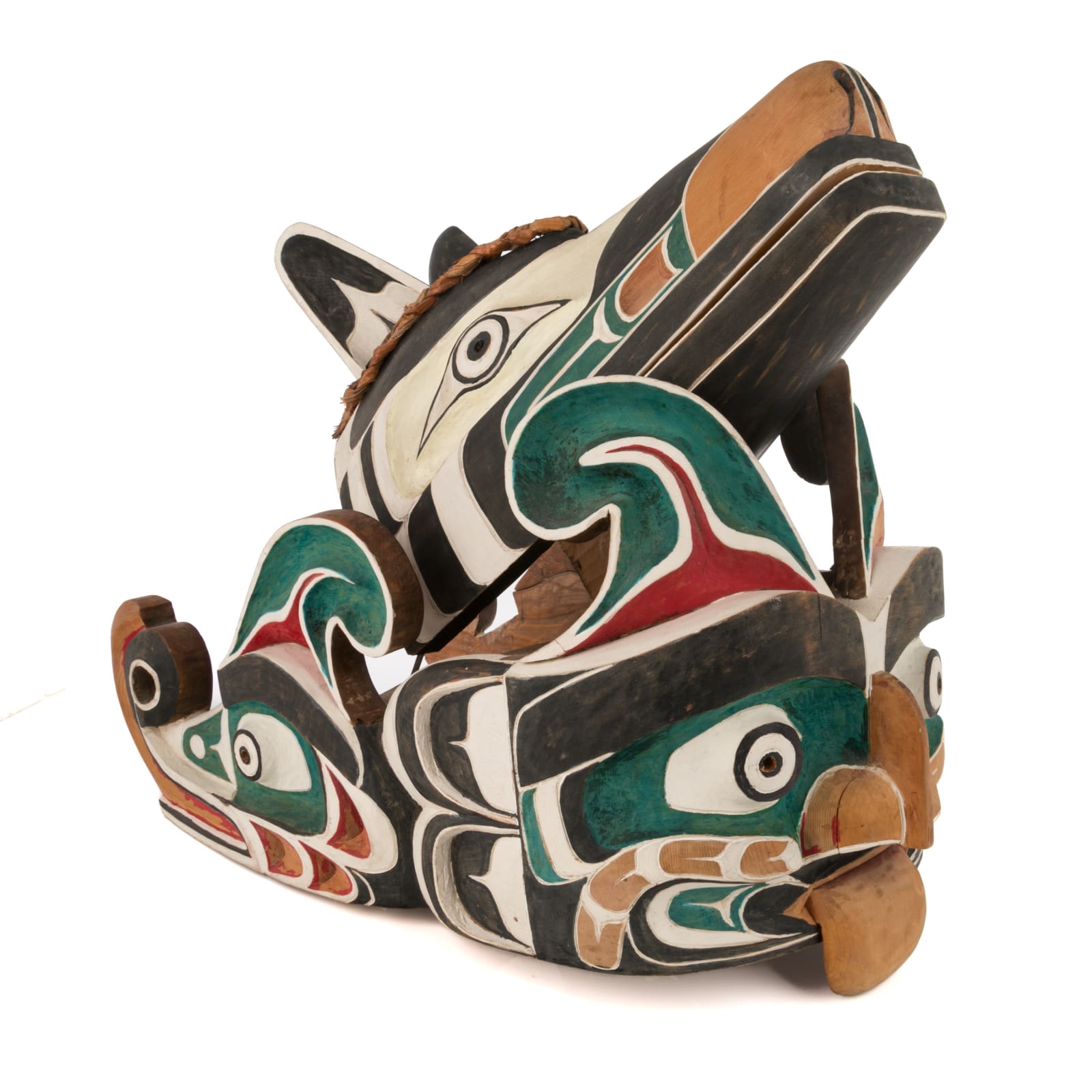 GEORGE BEE, KWAKWA̱KA̱ʼWAKW, Model Bentwood Hat of Sisiyutł (Sisiutl / Sea Serpent) with Wolf , mid-late 1980s