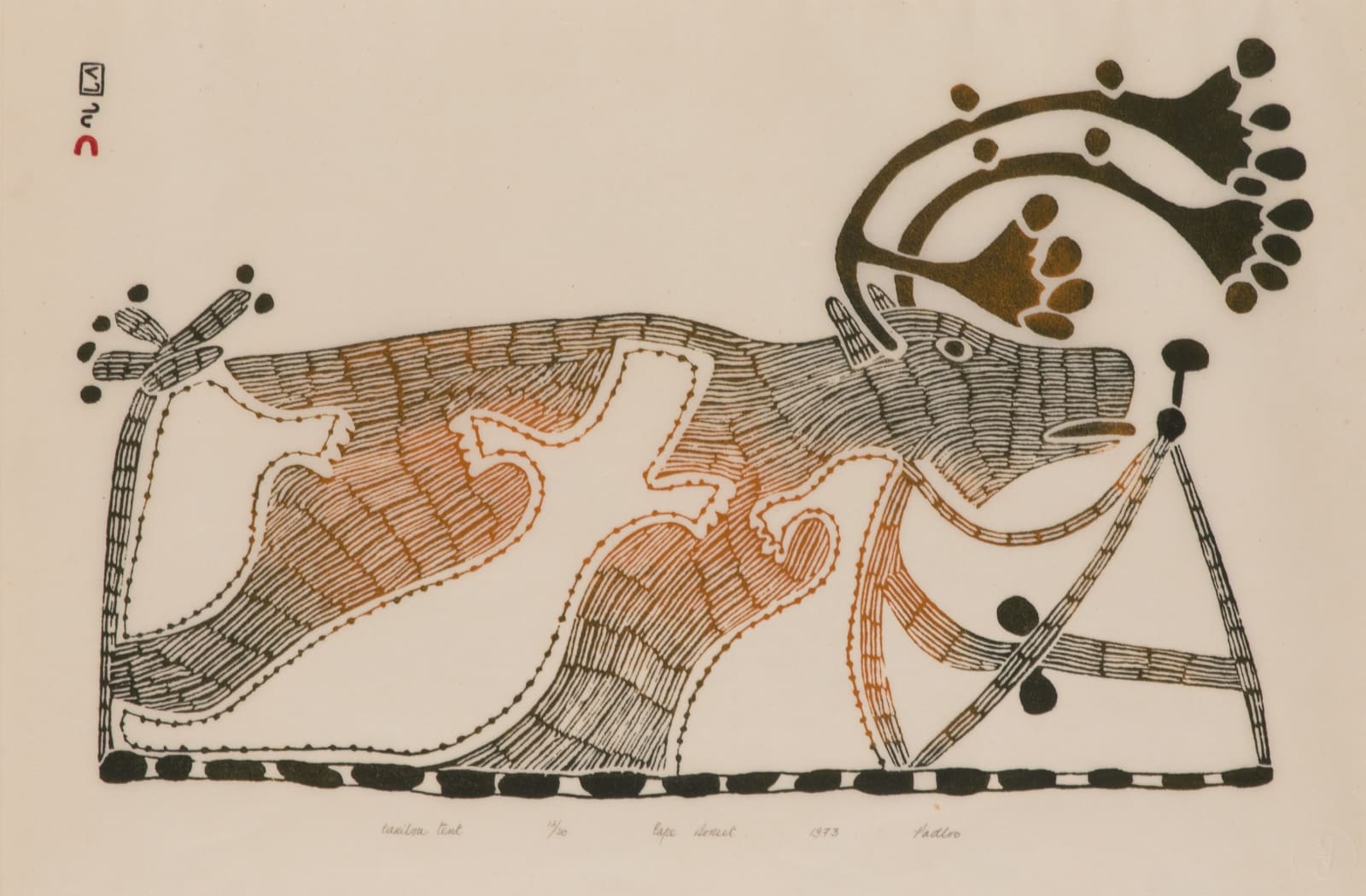 PUDLO PUDLAT (1916-1992) KINNGAIT (CAPE DORSET), Caribou Tent, 1973 #53