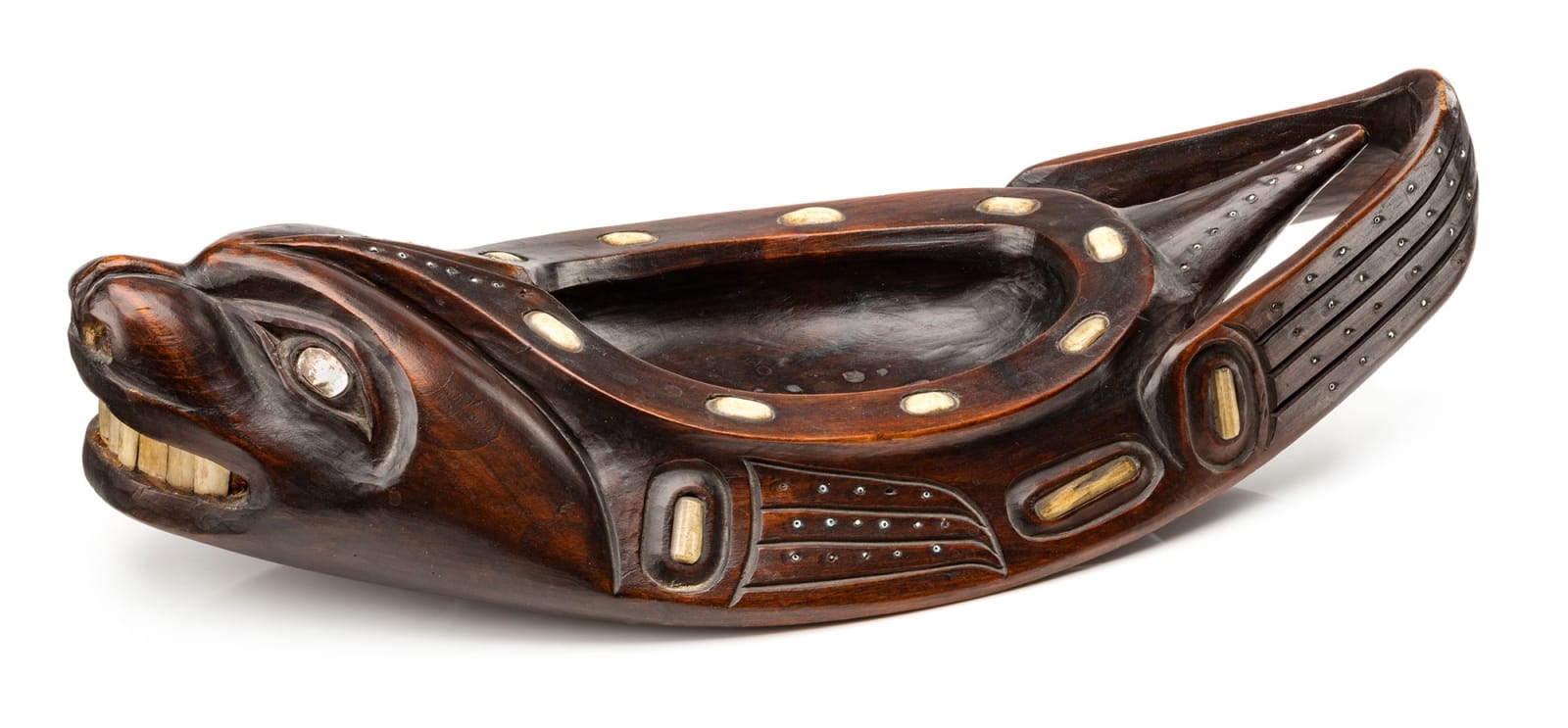 POSSIBLY RUDOLPH WALTON (1867-1951) OR A FOLLOWER, TLINGIT, SITKA, ALASKA, Seal Form Grease Bowl, c. 1920