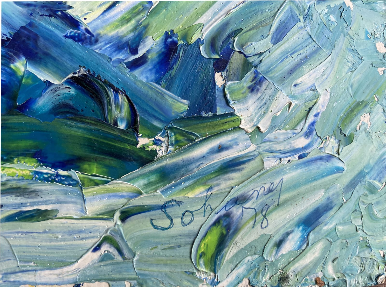 SOHANEY (JACK DOUGLAS HOWARD SCHONEY WILKINSON, DOUG WILKINSON, JACK DOUGLAS WILKINSON, JACK AXEL WILKINSON, JOHNNY CANOE) (1919-1979), HÚŊKPAPȞA LAKȞÓTA NATION, Untitled (Landscape with Mountains, Costal Settlement, and Sail Boats), 1978