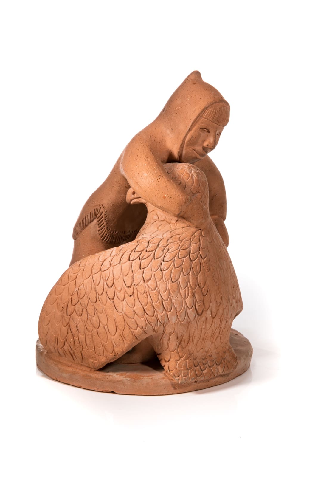 LAURENT AKSADJUAK (1935-) KANGIQLINIQ (RANKIN INLET), Inuk Embracing a Snowy Owl, February 8, 1968