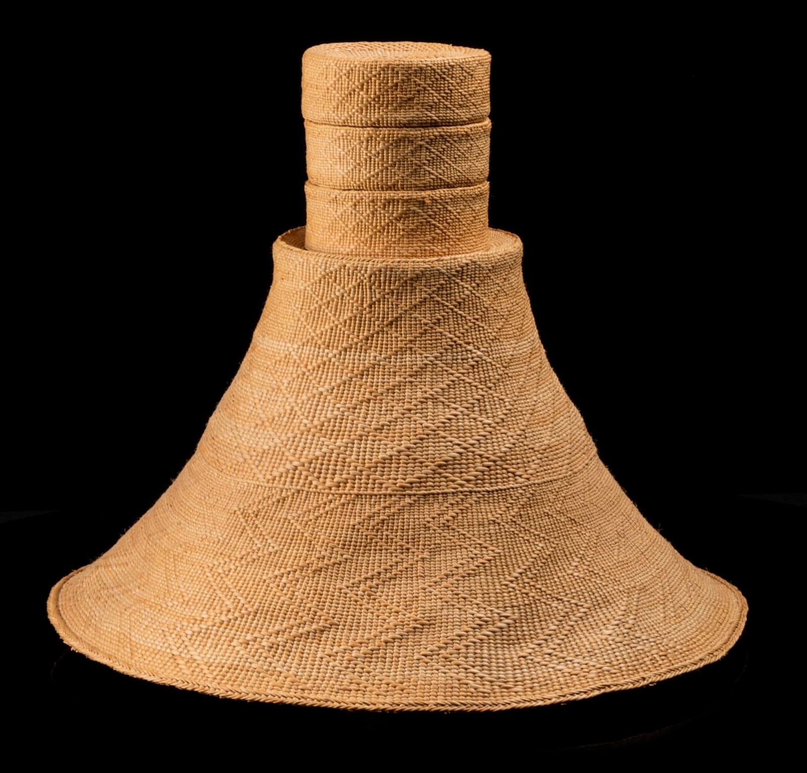 ISABEL RORICK (1955-) HAIDA, OLD MASSET, HAIDA GWAII, Wove Hat with Three Status Rings, mid-1990s