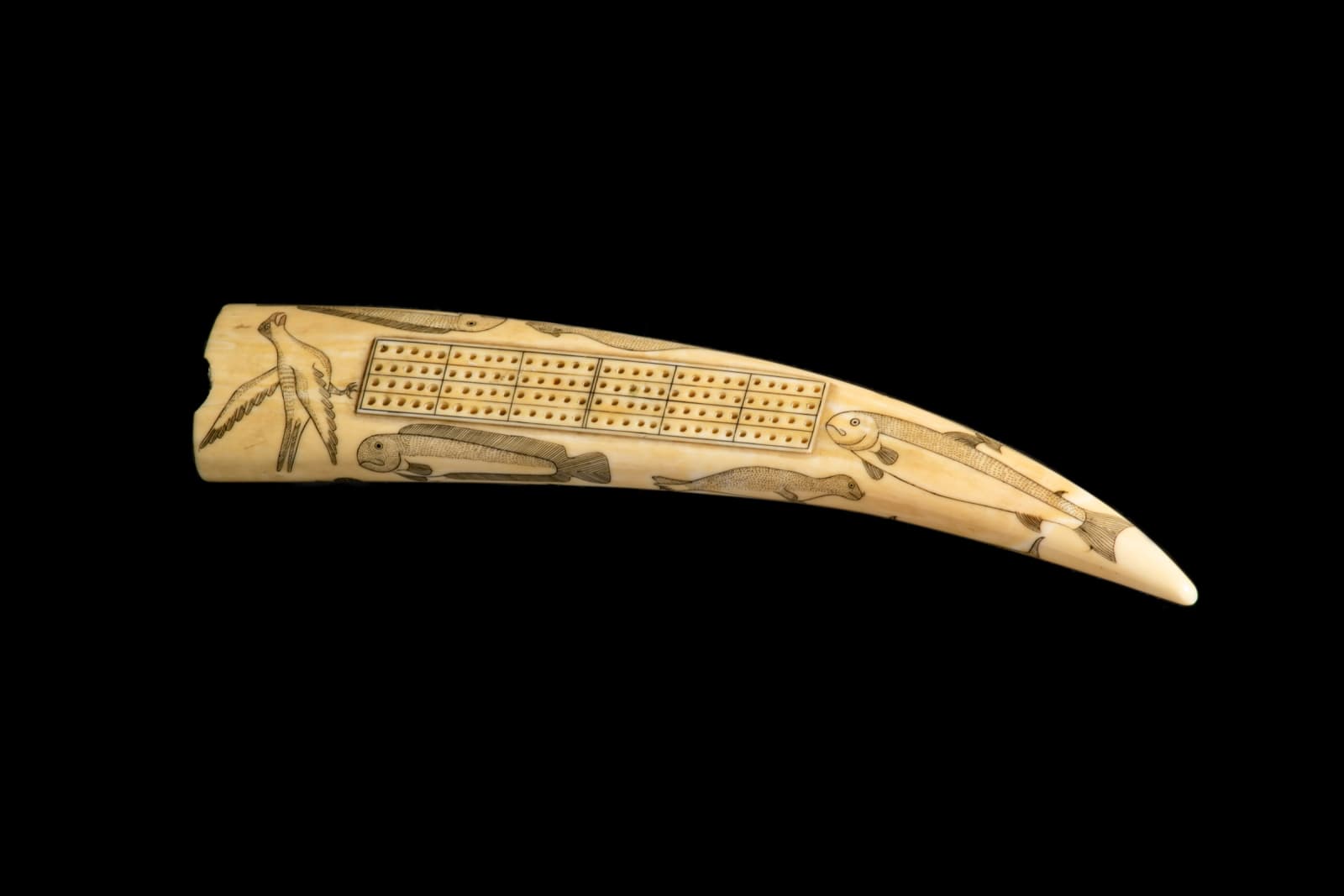 UNIDENTIFIED ARTIST, ALASKA, Cribbage Board with Engraved Images of Wildlife, early 20th century