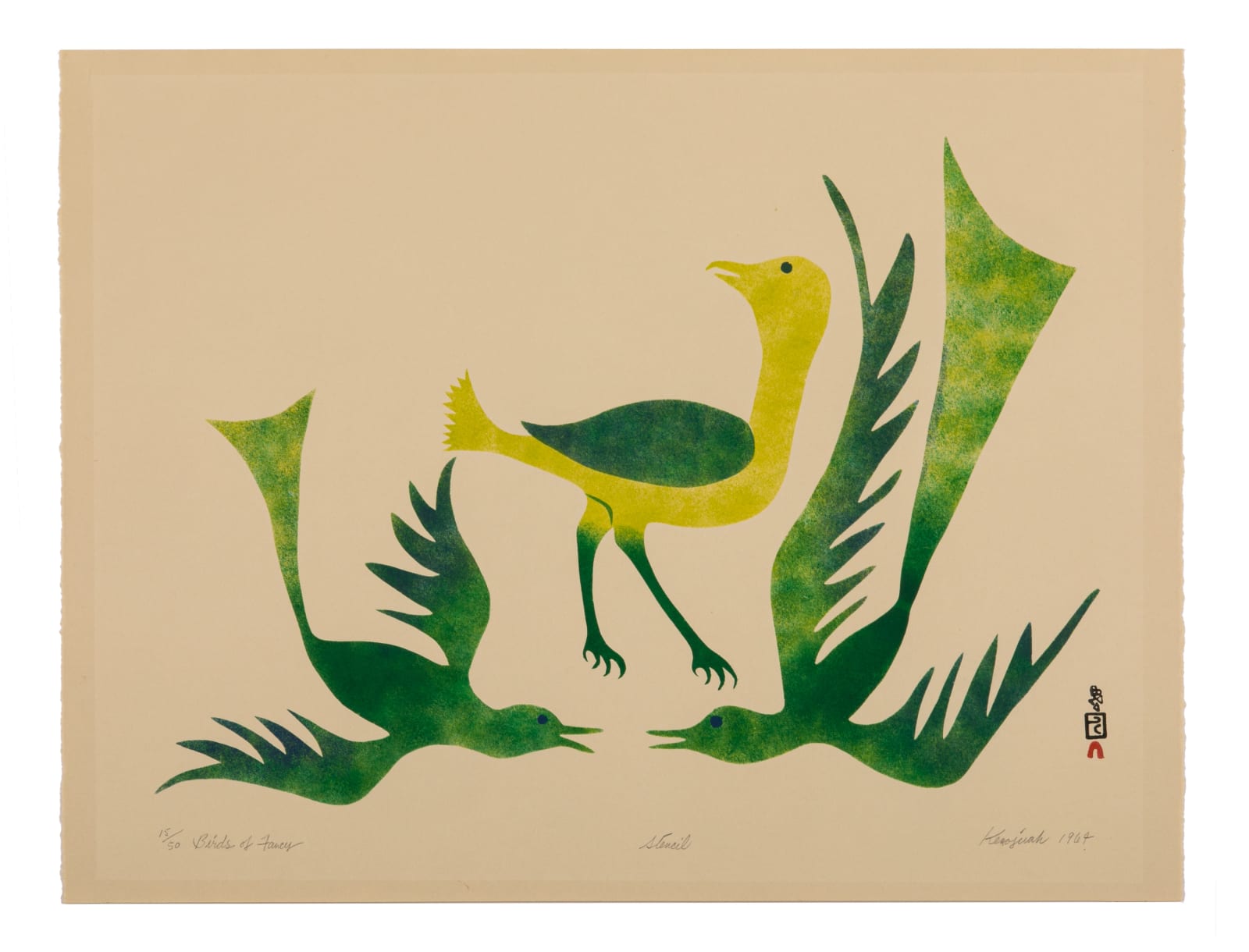 KENOJUAK ASHEVAK, C.C., R.C.A. (1927-2013) KINNGAIT (CAPE DORSET), Birds of Fancy, 1964 (2004 #1)