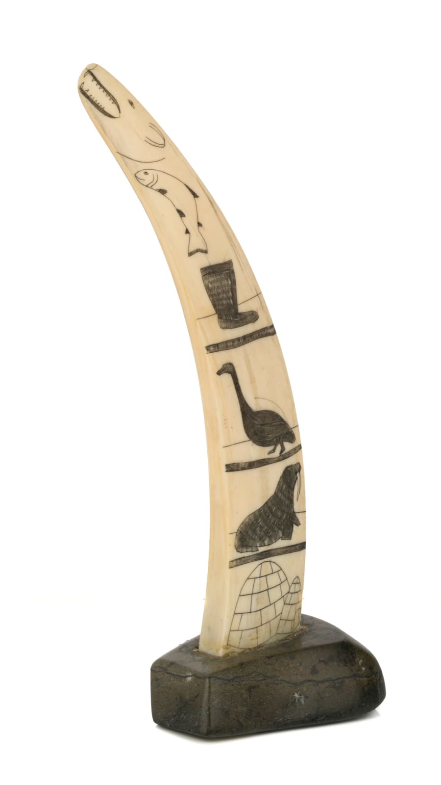 UNIDENTIFIED ARTIST, KIMMIRUT (LAKE HARBOUR) or KINNGAIT (CAPE DORSET), Incised Tusk with Arctic Motifs, 1970s