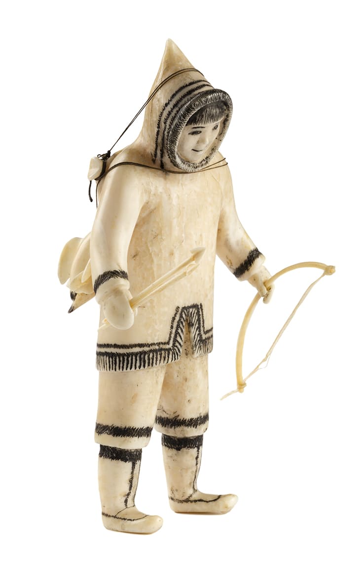 SHEOKJUK OQUTAQ (1920-1982) KIMMIRUT / KINNGAIT (LAKE HARBOUR / CAPE DORSET), Young Hunter with Captured Geese, c. 1954-5