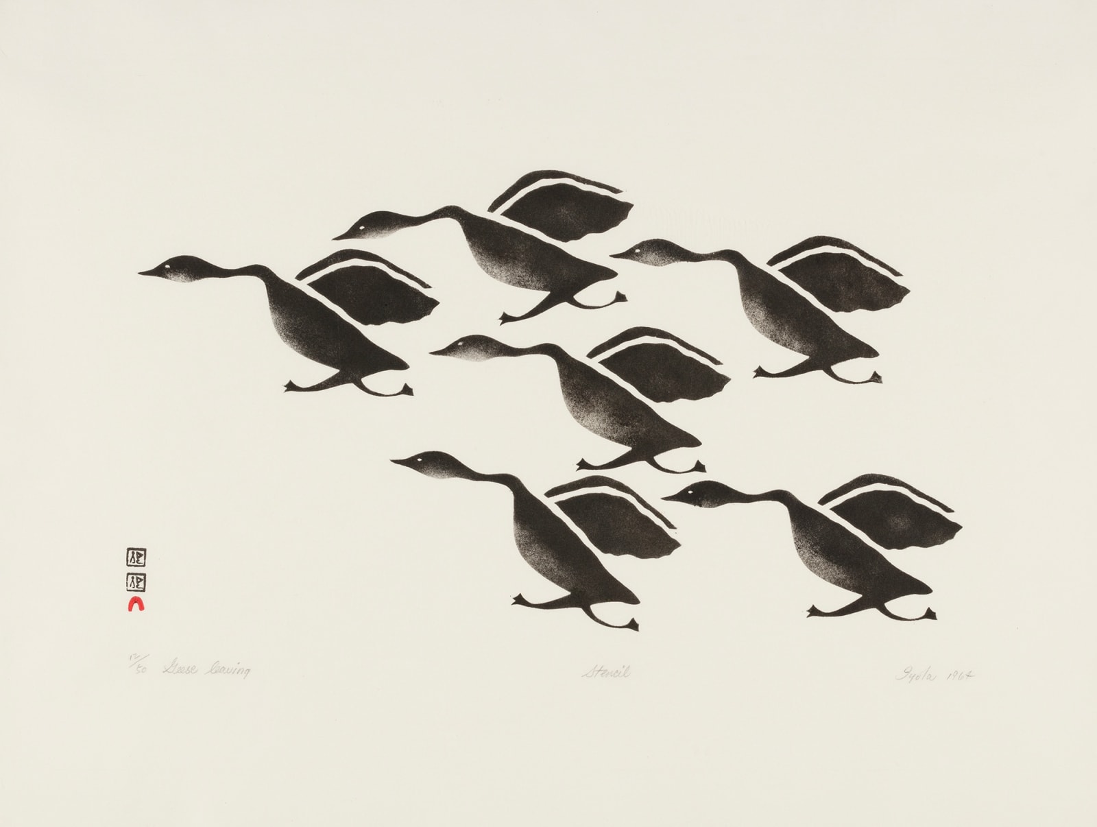 IYOLA KINGWATSIAK (1933-2000) KINNGAIT (CAPE DORSET), Geese Leaving, 1964 (1964/65 #38)