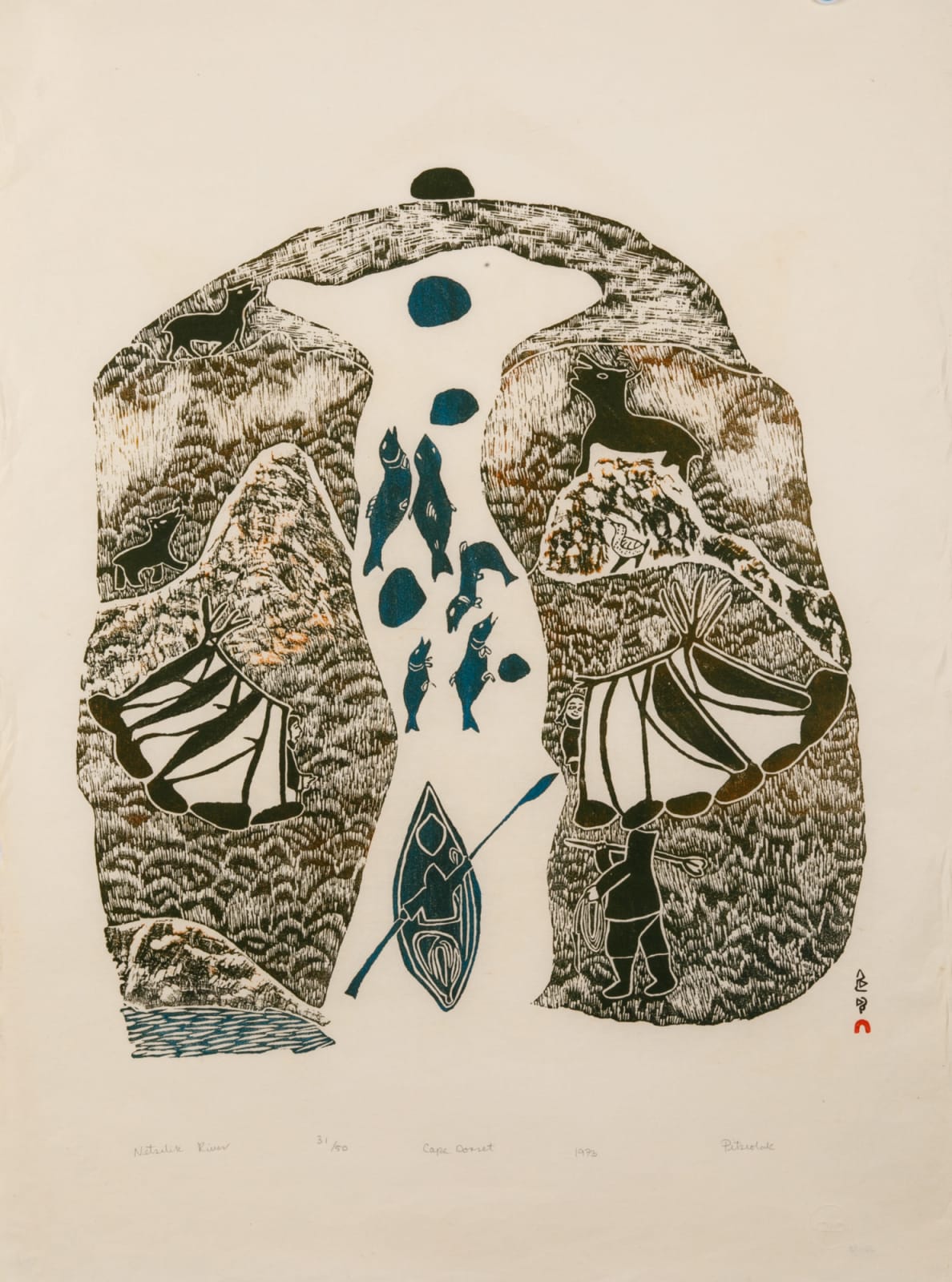 PITSEOLAK ASHOONA, R.C.A., O.C., (1904-1983) KINNGAIT (CAPE DORSET), Netsilik River, 1973 #26