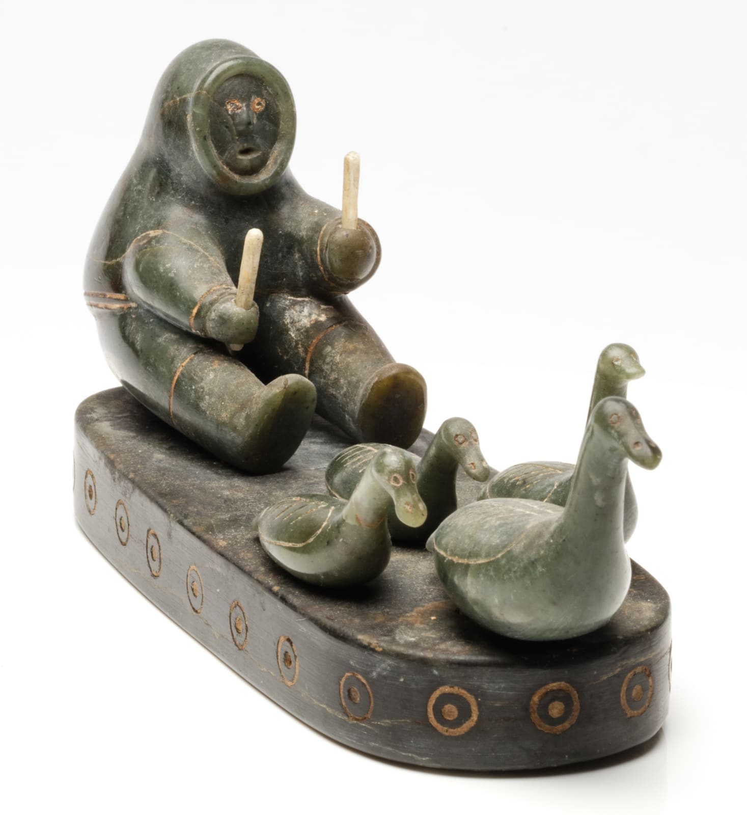 UNIDENTIFIED INUIT ARTIST, PROBABLY KUUJJUARAAPIK (GREAT WHALE RIVER), Hunter And Birds, early 1950s