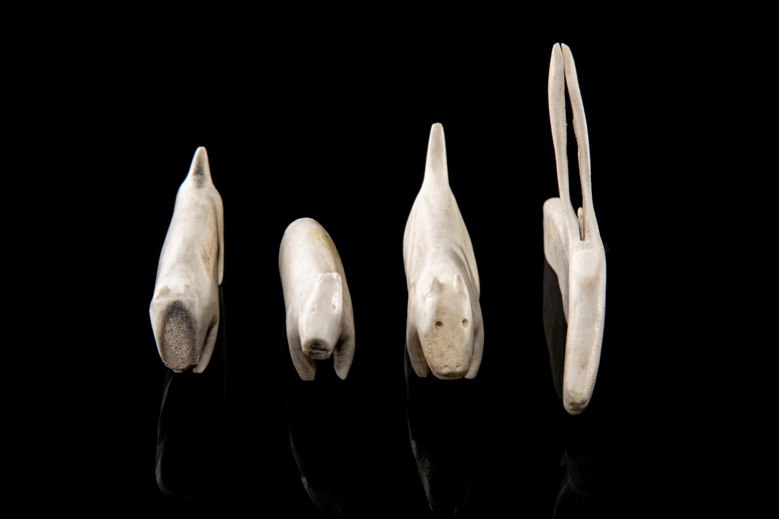 UNIDENTIFIED ARTISTS, possibly QAMANI'TUAQ (BAKER LAKE), Four Antler Miniature Animals, mid 1960s