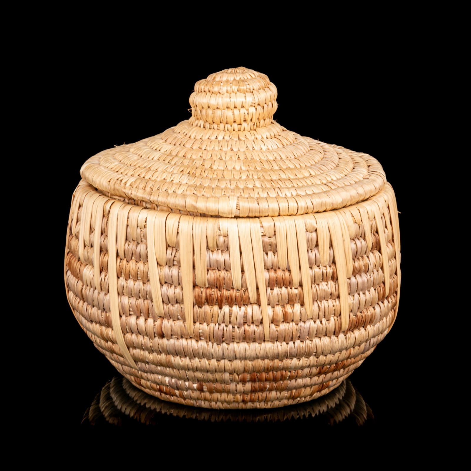 UNIDENTIFIED YUPIK ARTIST, Lidded Basket with Overlaid "Melting" Design, 1980s