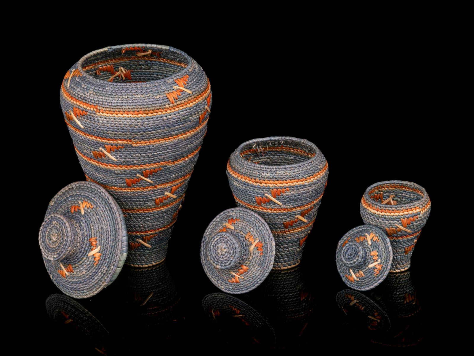 NEVA MATHIAS, CUP'IK, CHEVAK, AK, Nesting Chevak Baskets, 1989