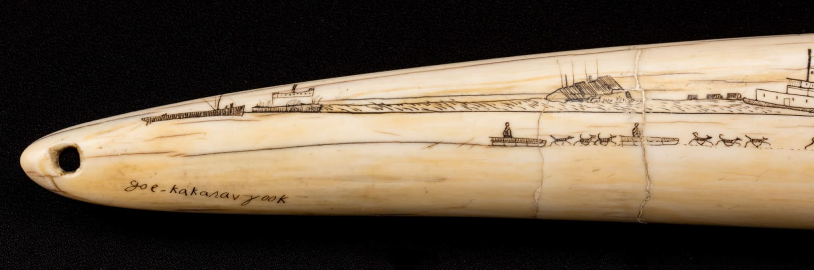 JOE KAKARAVJOOK, ALASKA, Engraved Walrus Tusk, 1899