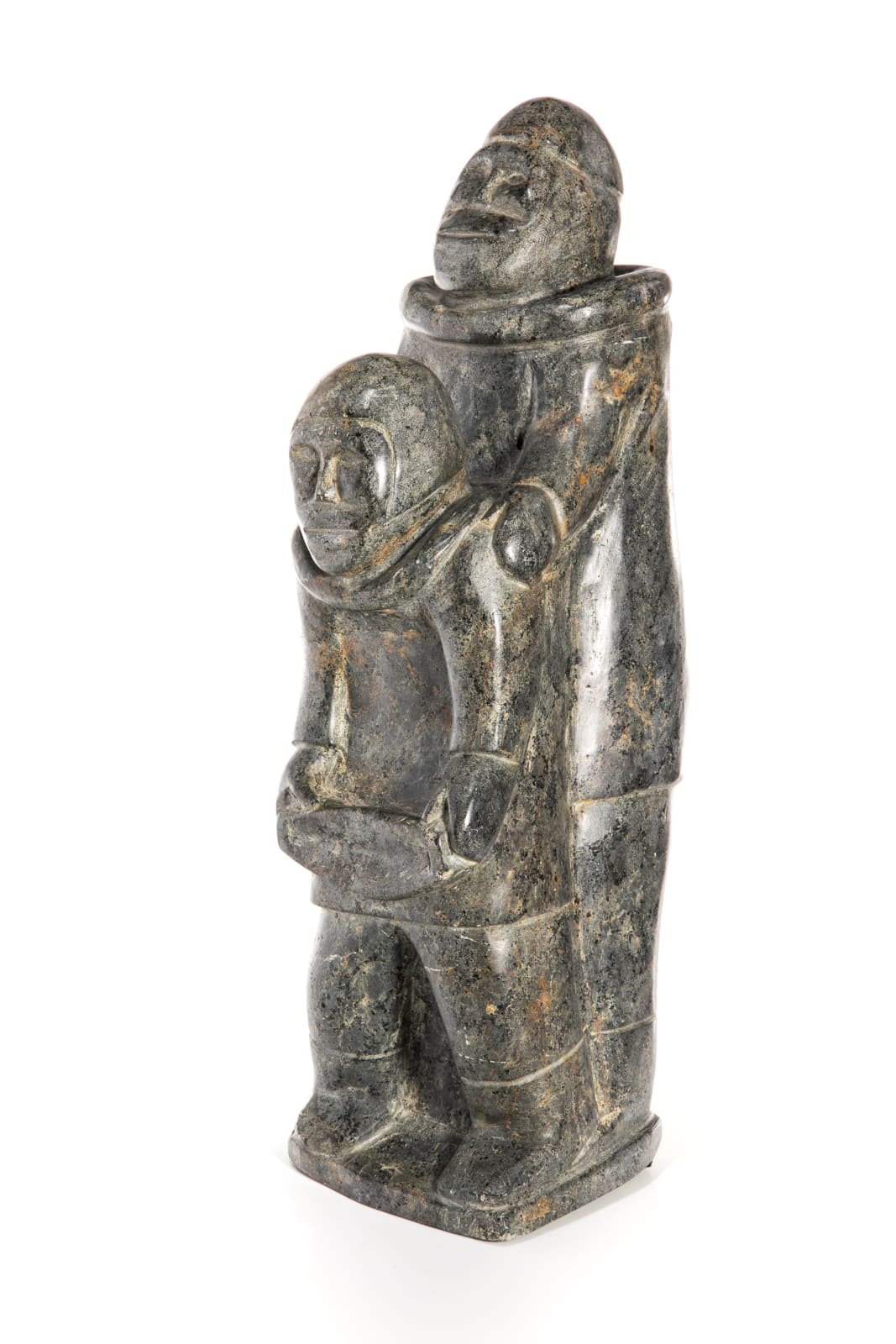 UNIDENTIFIED INUIT ARTIST, EASTERN CANADIAN ARCTIC, Standing Father and Child with Kudlik, 1970s