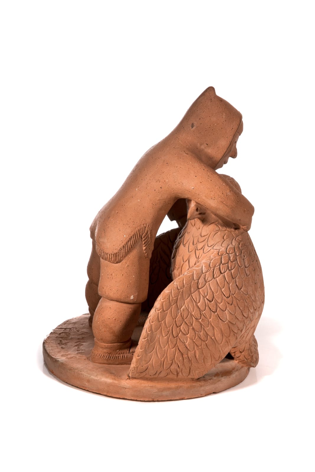 LAURENT AKSADJUAK (1935-) KANGIQLINIQ (RANKIN INLET), Inuk Embracing a Snowy Owl, February 8, 1968