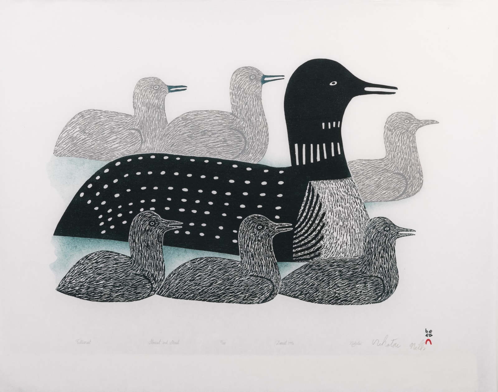 NIKOTAI MILLS (1936-) KINNGAIT (CAPE DORSET), Tulliarait (Young Loons), 1996 #24