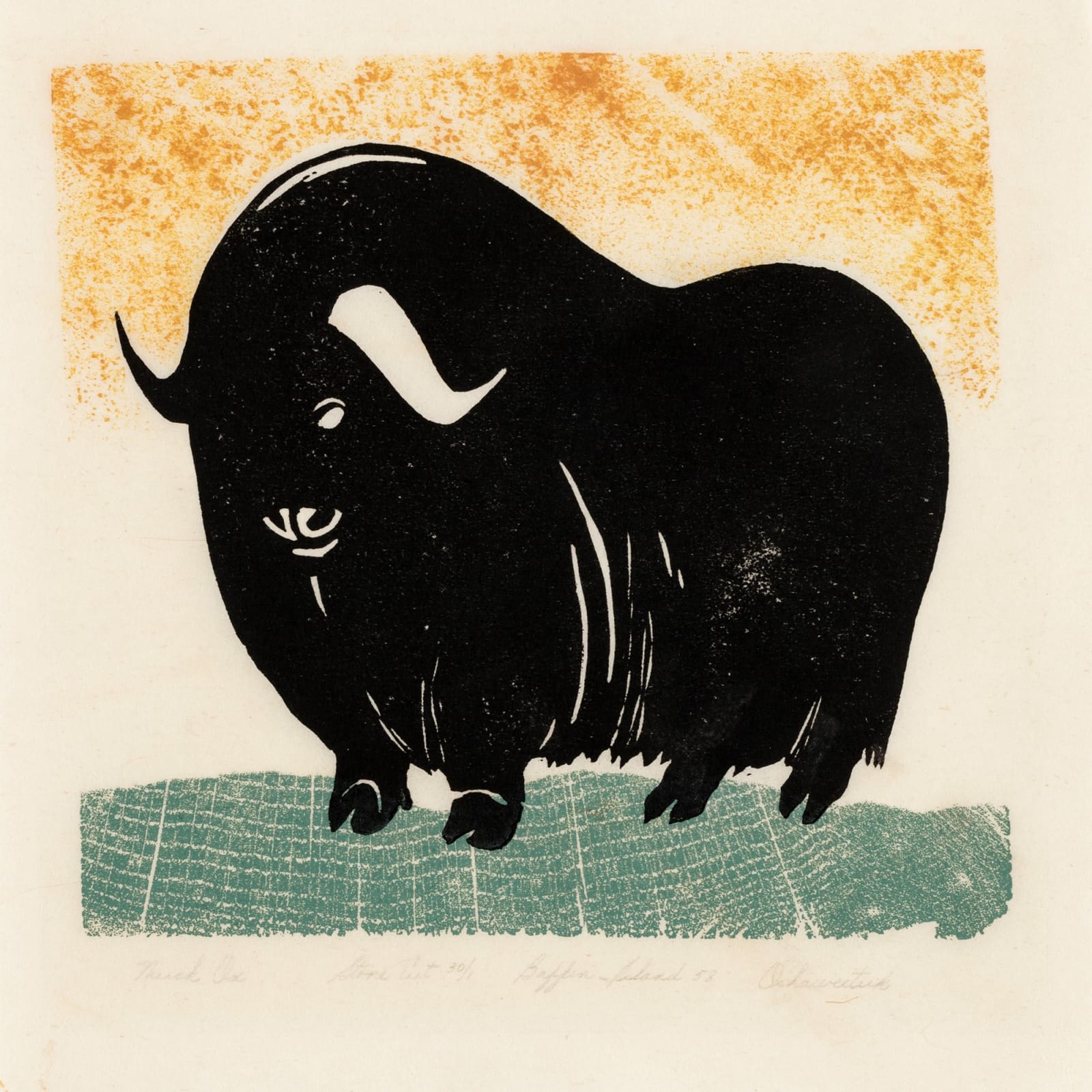 OSUITOK IPEELEE, R.C.A. (1922 or 1923-2005) KINNGAIT (CAPE DORSET), Musk Ox, 1958 Experimental Collection