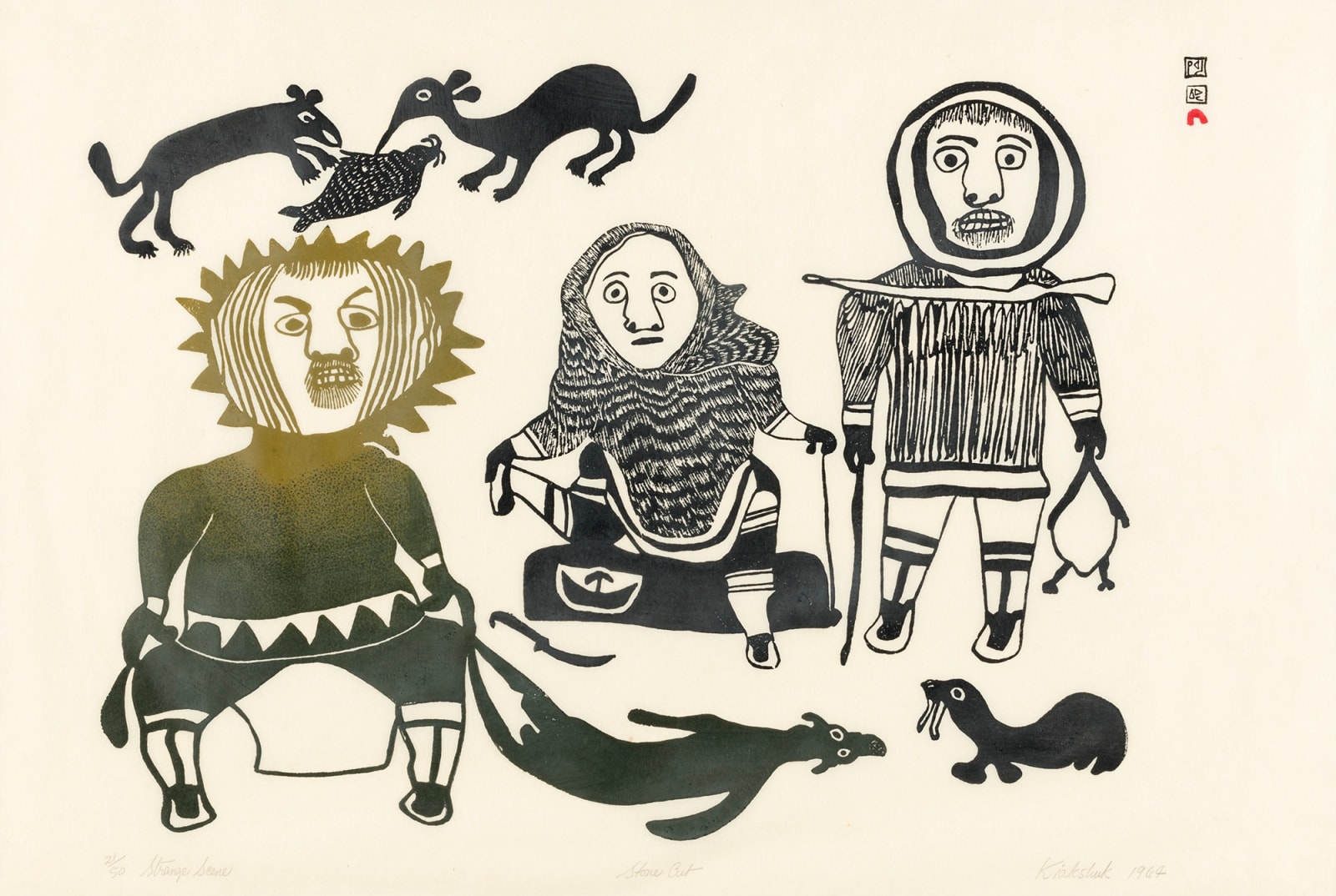 KIAKSHUK (1886-1966) KINNGAIT (CAPE DORSET), Strange Scene, 1964 (1964/65 #21)