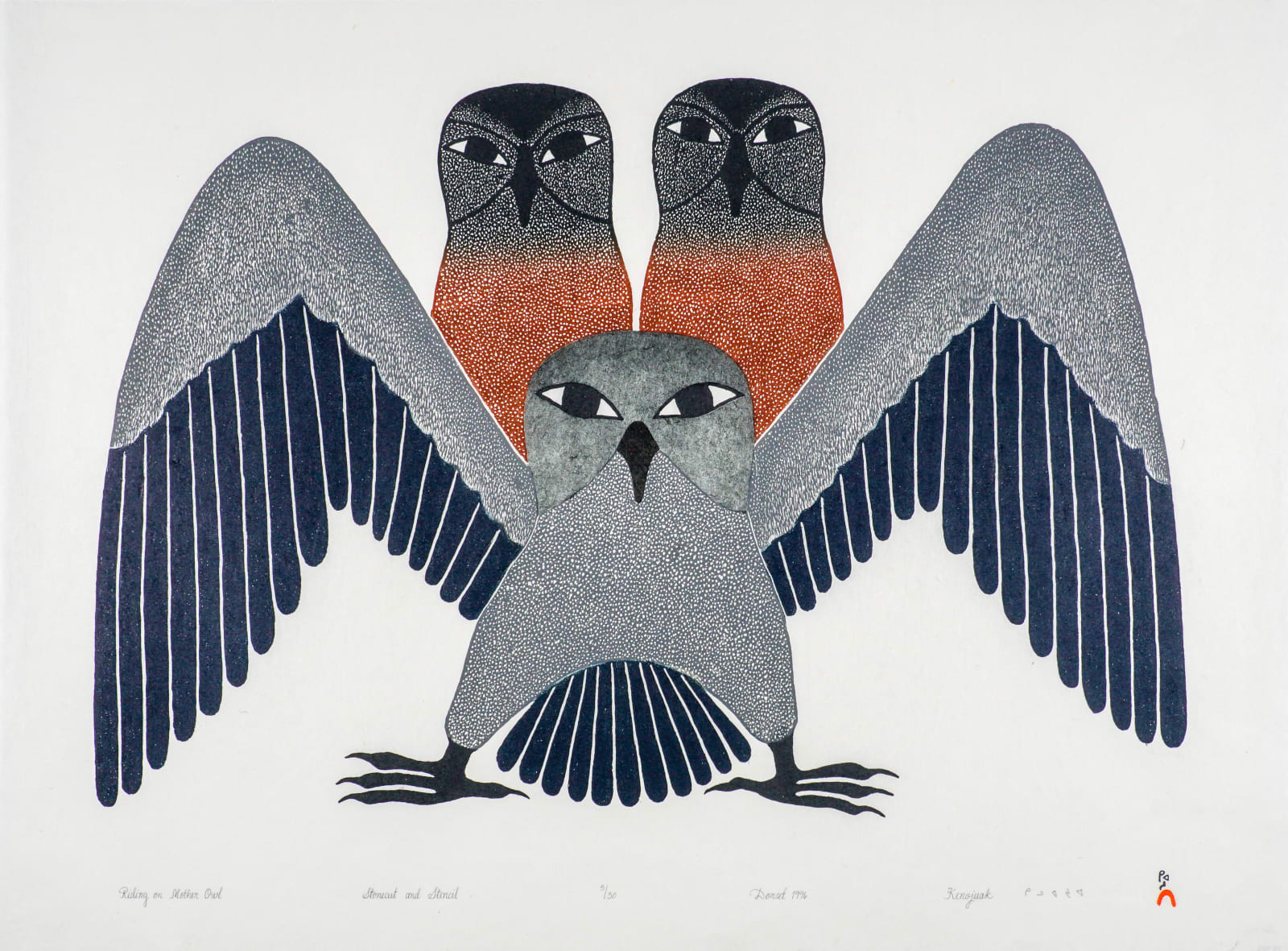 KENOJUAK ASHEVAK, C.C., R.C.A. (1927-2013) KINNGAIT (CAPE DORSET), Riding on Mother Owl, 1996 #13