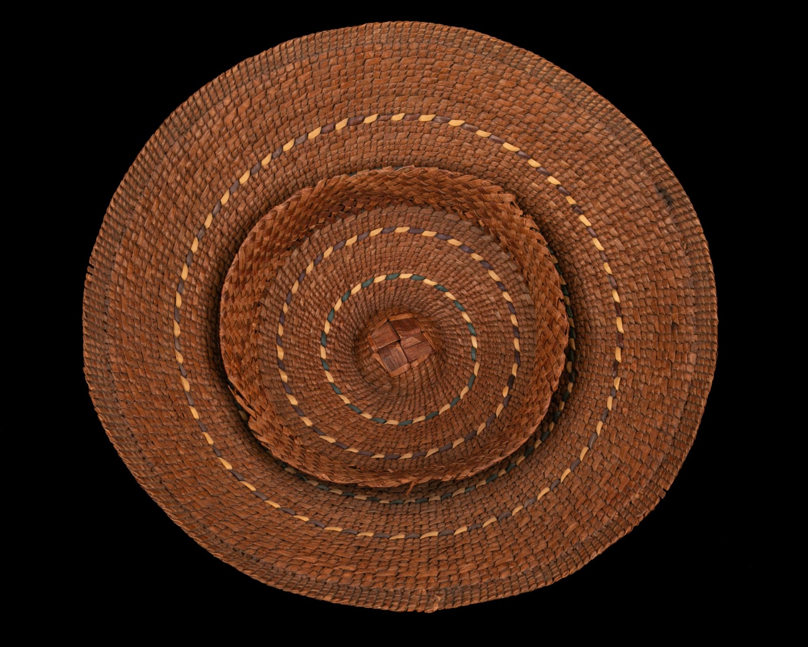 UNIDENTIFIED NUU-CHAH-NULTH or MAKAH ARTIST, Painted Rain Hat with Bubble Feeding Baleen Humpback Whale Design, c. 1920s or 1930s