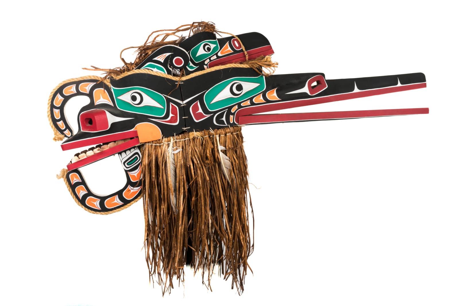 TONY GULBRANDSEN (1962-) TSIMSHIAN, Kwakwa̱ka̱ʼwakw Style G̲a̱luḵwiwe (Crooked Beak of Heaven) and Huxwhukw (Hok Hok) Double Mask, 1990s