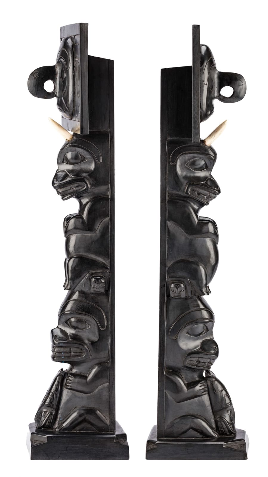 RUFUS MOODY, C.M. (1923-1998) SKIDEGATE, B.C., Pair of Model Mortuary Totem Poles, 1973
