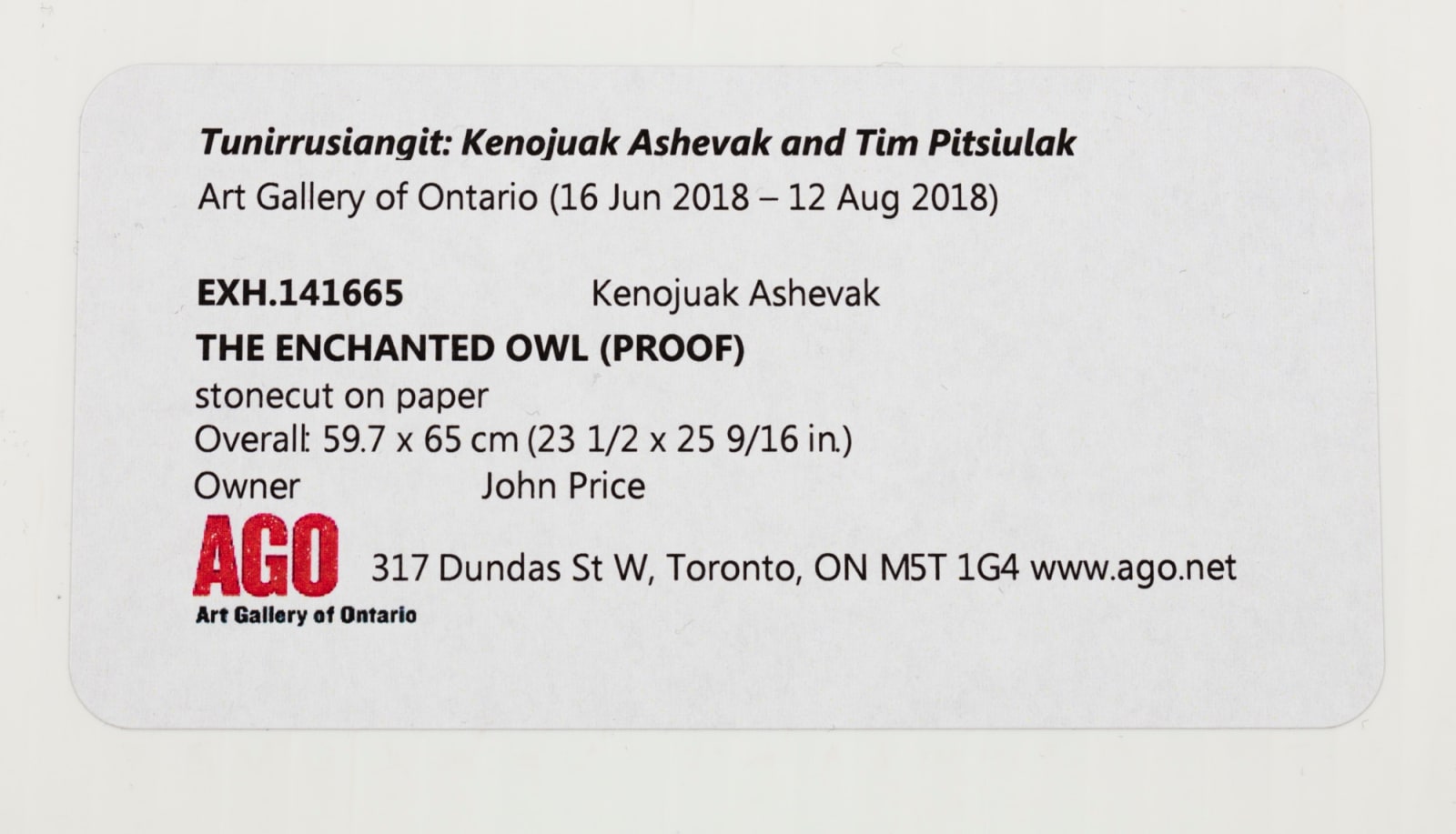 KENOJUAK ASHEVAK, C.C., R.C.A. (1927-2013) KINNGAIT (CAPE DORSET), The Enchanted Owl, 1960